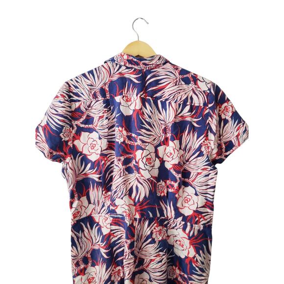 J, Crew Floral Print Linen Blend Romper Blue/Red Size 16 - Picture 5 of 8
